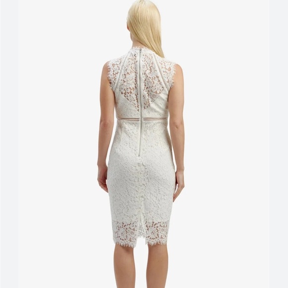 Bardot Light Blue Lace Panel Knee Length Dress High Neck Sleeveless Size 8/M - Picture 2 of 7